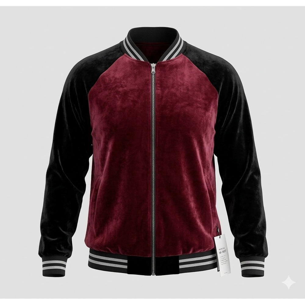 Ob•sess 5189034H Women's Burgundy & Black Velour Varsity Jacket. NWT. Size PXXL